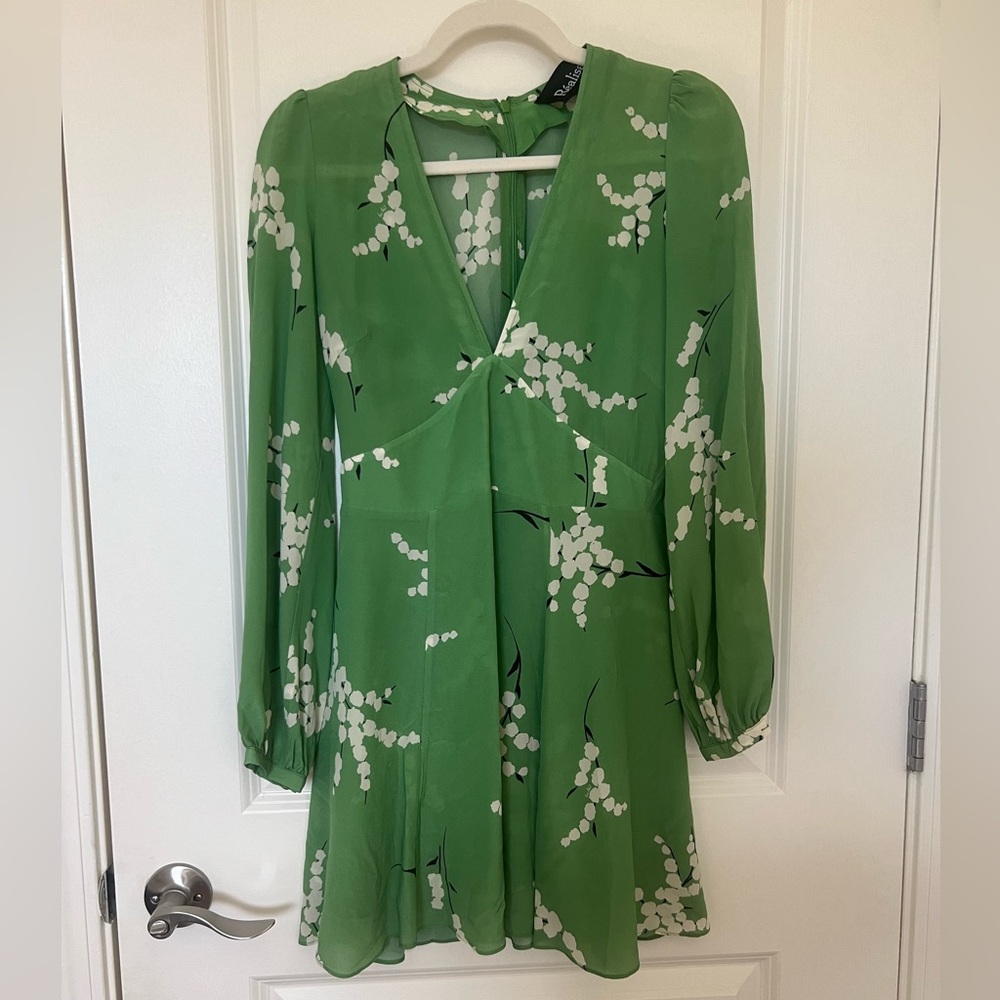 Realisation Par Green Floral Long Sleeve Mini Dress Size Small